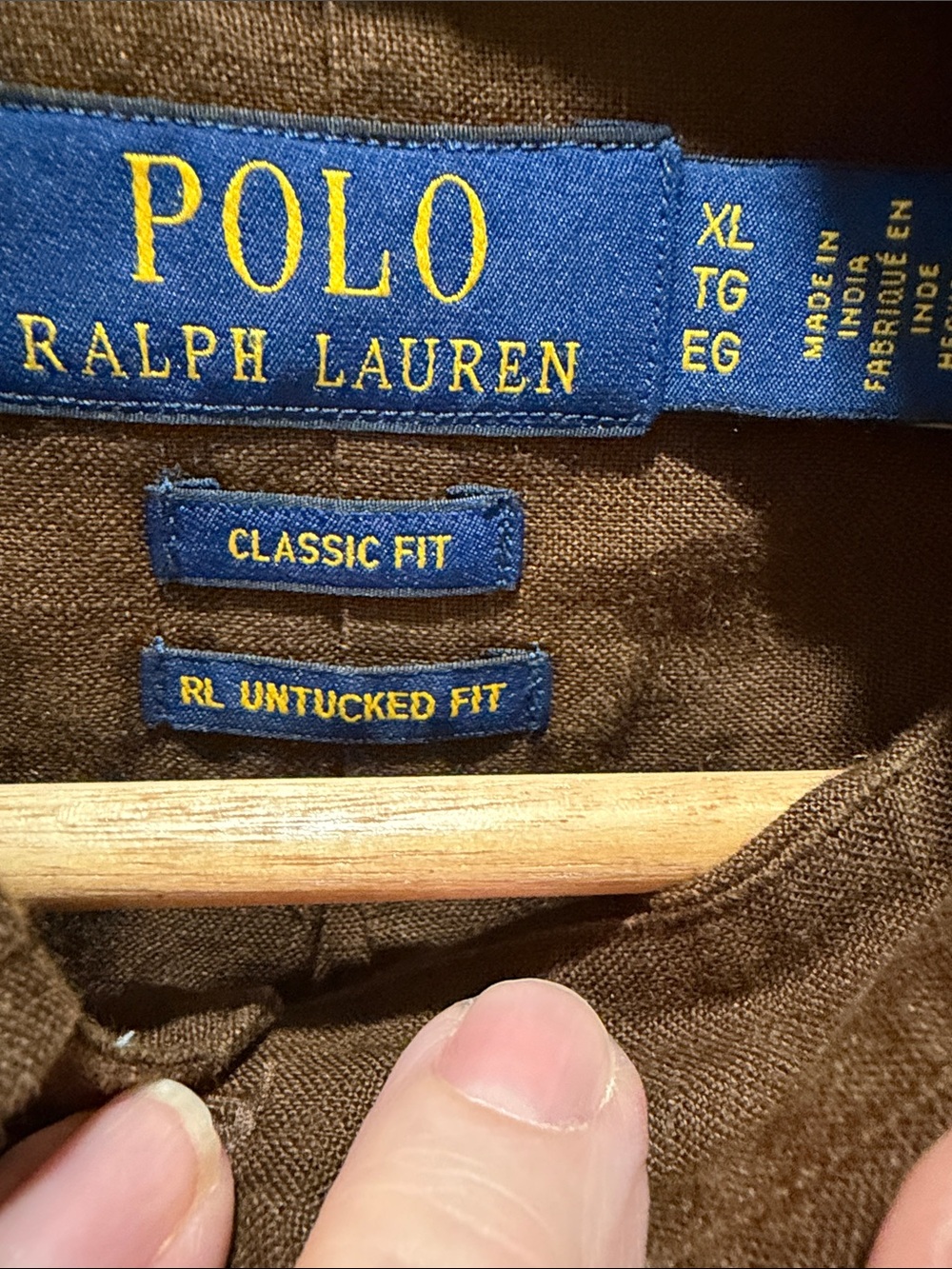 Linen Ralph Lauren Brown Button-Down Casual Shirt with Embroidered Pony - Picture 5 of 14